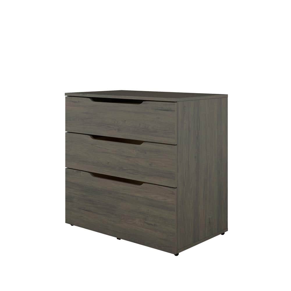 Nexera Arobas Bark Grey Decorative Lateral File Cabinet with 3-Drawers