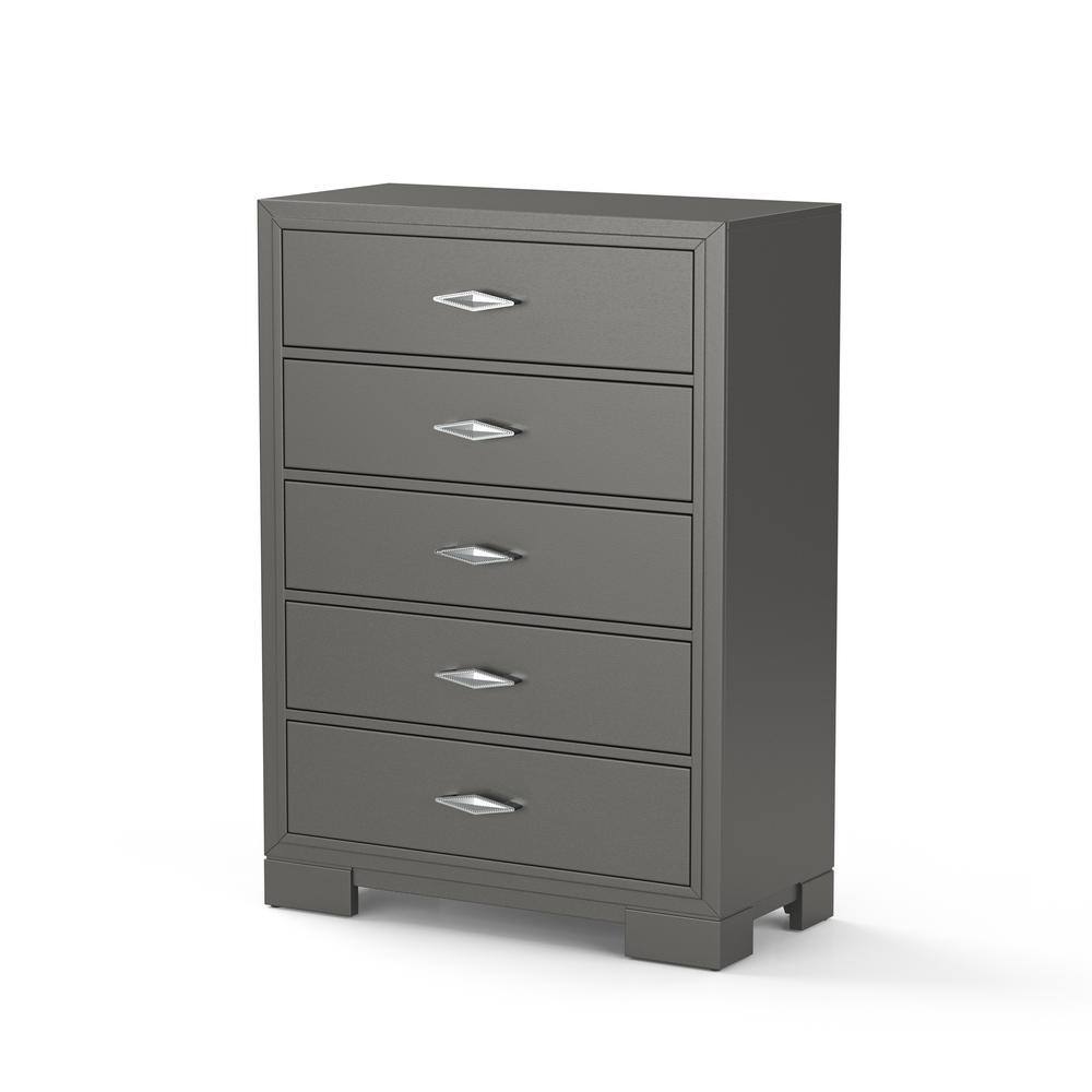 Furniture of America Jonvang 5-Drawer Metallic Gray with Care Kit Chest of Drawers (46.63 in. H X 33.88 in. W X 16.38 in. D)