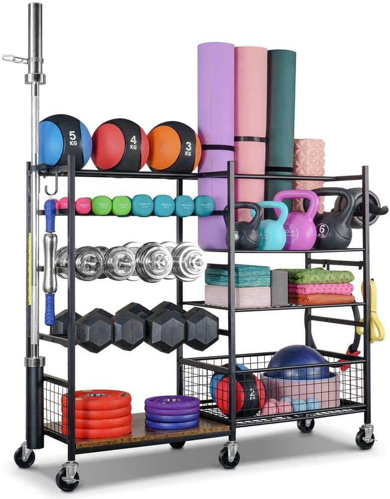 LTMATE 200 lbs. Weight Capacity Sports Storage Garage Organizer Dumbbells Kettlebells Lifting Rod Multifunction Equipment Rack