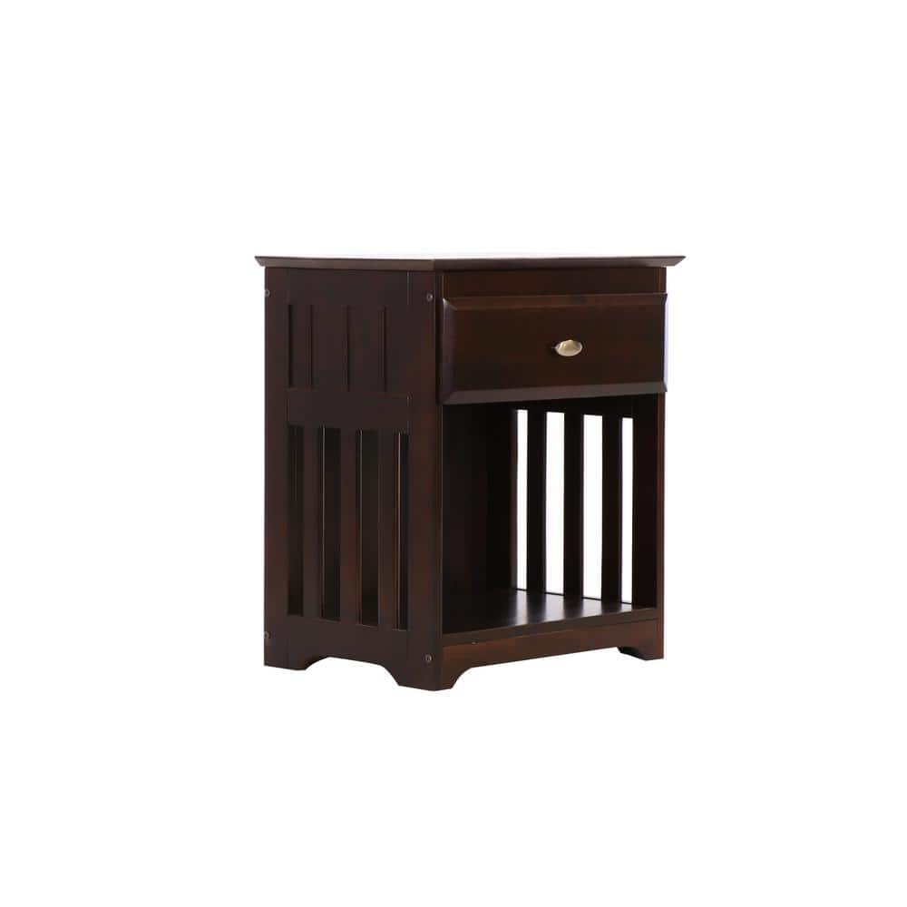 OS Home and Office Furniture Espresso Series 1-Drawer Espresso Nightstand 23 in. H x 23 in. W x 17 in. D