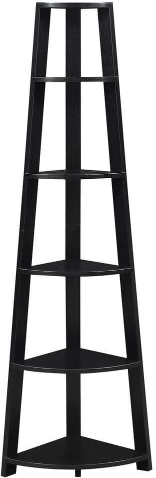 Convenience Concepts Newport 71 in. Black MDF 6 Tier Corner Accent Bookcase