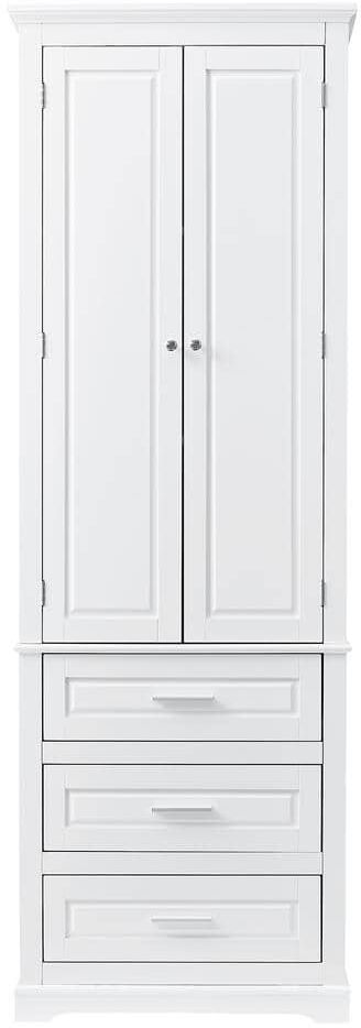 Modern 24 in. W x 15.7 in. D x 70 in. H White Linen Cabinet Tall Floor Storage with 3-Drawers