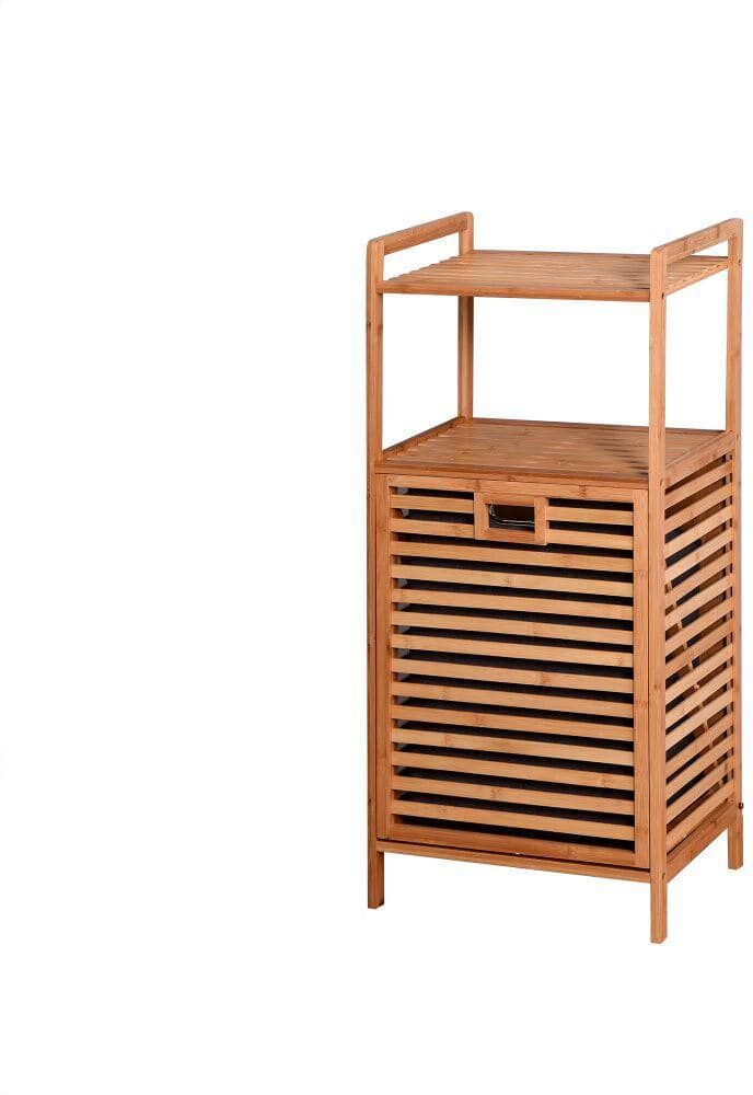 Kahomvis Natural Tilt-Out Bamboo Laundry Hamper with 2-tier Shelf