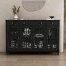 FUFU&GAGA Black Retro Style Wooden Storage Cabinet, Food Pantry, Sideboard with 3-Drawers, 6-Shelves and 4-Doors