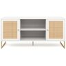 Nathan James Mina 47 in. White/Gold TV Stand Entertainment Cabinet Media Console with Rattan Storage Doors Fits TVs Up to 55 in.