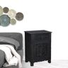 HomeRoots 30 in. Distressed Black One Drawer Floral Carved Solid Wood Nightstand