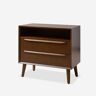 JAYDEN CREATION Leslie Mid-Century Modern Walnut 2-Drawer Nightstand with Built-In Outlets
