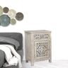 HomeRoots 30 in. Distressed White One Drawer Floral Carved Solid Wood Nightstand