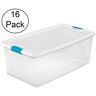 Sterilite 106 Qt. Clear and Blue Stackable Latching Storage Box Container (16-Pack)