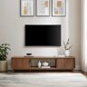 Welwick Designs 70 in. Mocha Wood Mid-Century Modern TV Stand with 2 Reeded Doors Fits TVs up to 80 in.