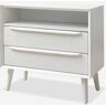 JAYDEN CREATION Leslie Mid-Century Modern White 2-Drawer Nightstand with Built-In Outlets