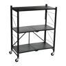 HOUSEHOLD ESSENTIALS Black Rolling 3-Tiers Foldable Metal Household Shelving Unit 13.75 in. W x 33.75 in. H x 26.75 in. D