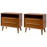 JAYDEN CREATION Leslie Mid-Century Modern Acorn 2-Drawer Nightstand with Built-In Outlets (Set of 2)