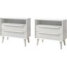 JAYDEN CREATION Leslie Mid-Century Modern White 2-Drawer Nightstand with Built-In Outlets (Set of 2)