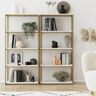 Nathan James Oscar 59 in. White/Gold Brass Wood and Metal 5-Shelf Modern Etagere Bookcase with Storage Shelves, Set of 2