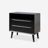 JAYDEN CREATION Leslie Mid-Century Modern Black 2-Drawer Nightstand with Built-In Outlets