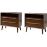 JAYDEN CREATION Leslie Mid-Century Modern Walnut 2-Drawer Nightstand with Built-In Outlets (Set of 2)