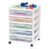 IRIS 5 Drawers Plastic Scrapbook Rolling Storage Cart with Organizer Top and Casters, White