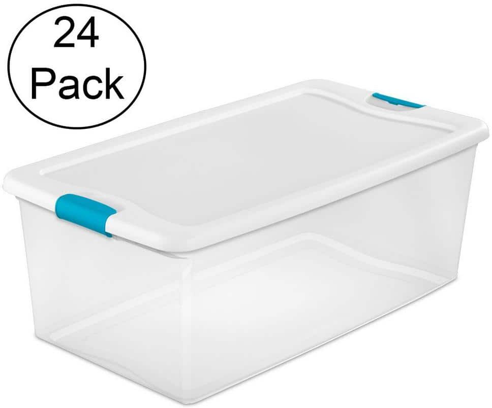 The Best Storage Containers for Organizing Your Space 45 Sterilite 106 Qt.Clear and Blue Stackable Latching Storage Box Container (24-Pack)