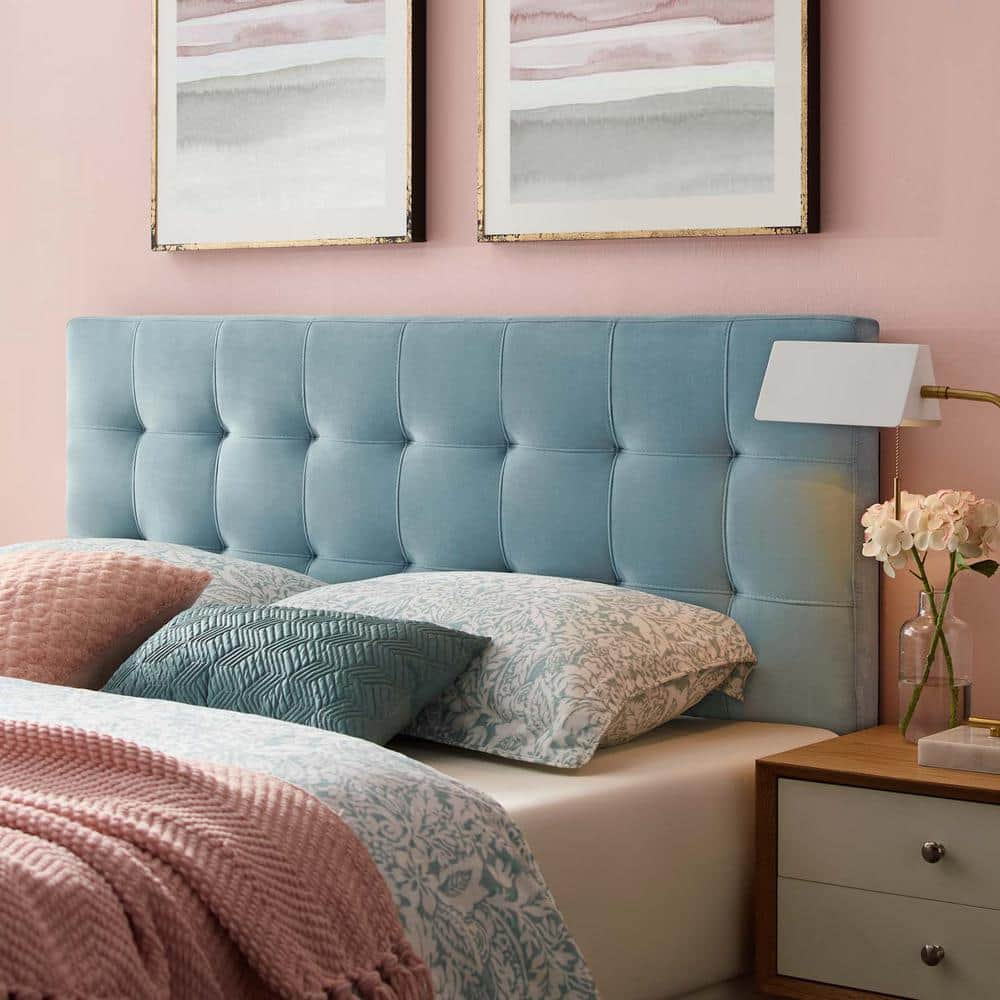 MODWAY Lily Light Blue Biscuit Tufted Full Performance Velvet Headboard