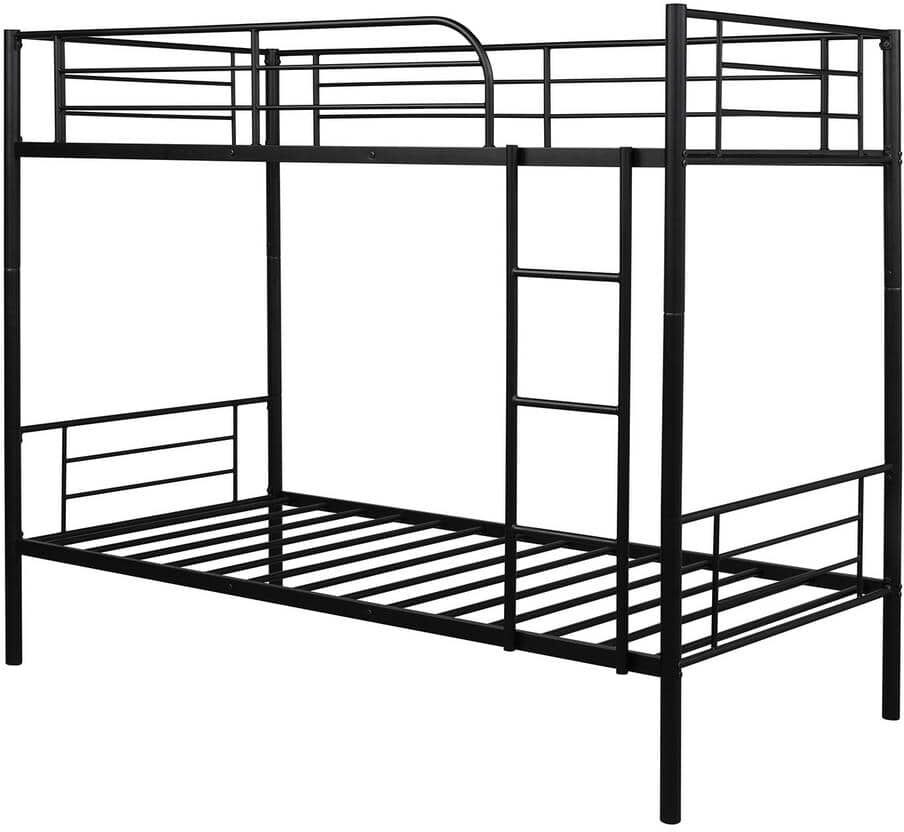 aisword Twin Over Black Twin Metal Bunk Bed Divided into 2-Beds