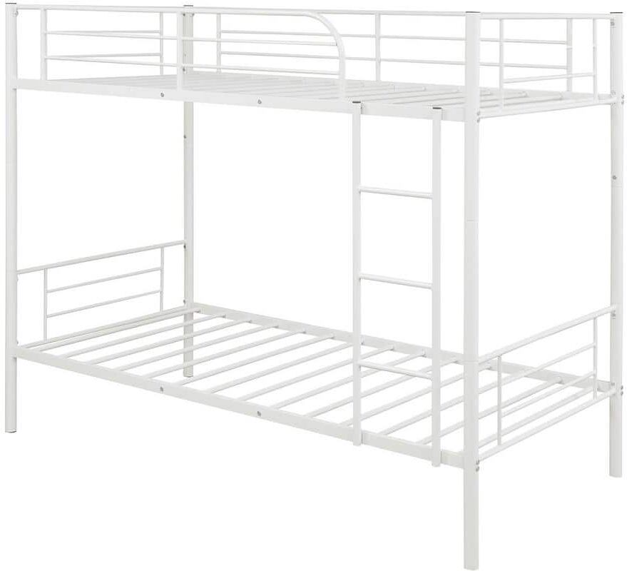 aisword Twin Over White Twin Metal Bunk Bed Divided into 2-Beds