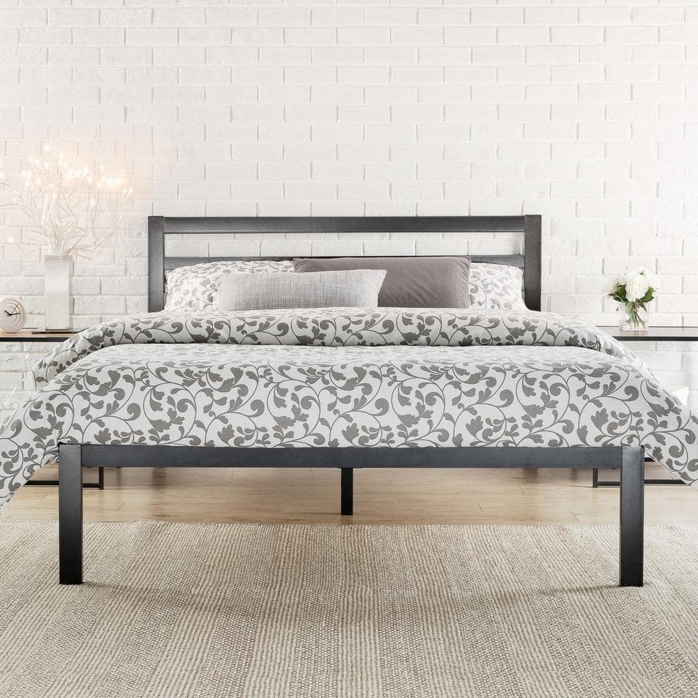 Zinus King Black Metal Platform Bed Frame with Headboard