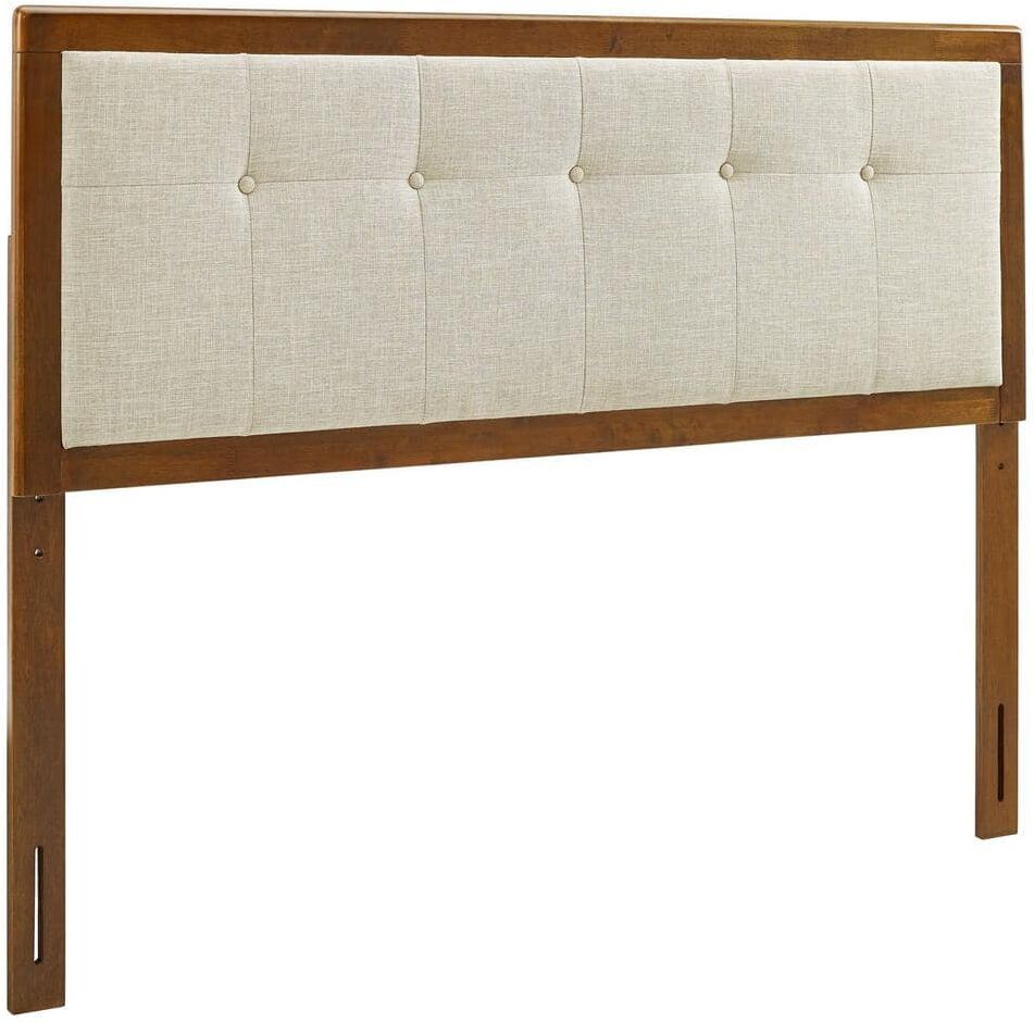 MODWAY Draper Walnut Beige Tufted Full Fabric and Wood Headboard