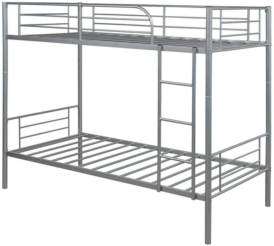 aisword Twin Over Silver Twin Metal Bunk Bed Divided into 2-Beds