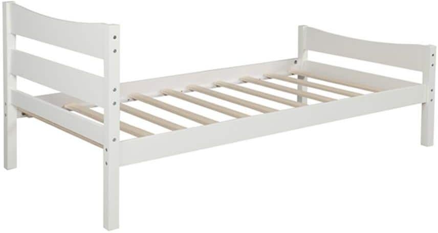 J&E Home 41.9 in. W White Twin Size Wood Frame Platform Bed with Headboard and Wooden Slat Support