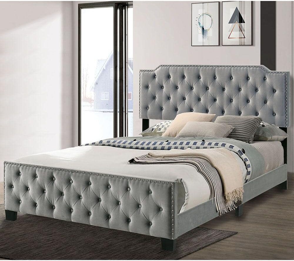 Furniture of America Larchemont Gray King Panel Bed with Tufted Headboard