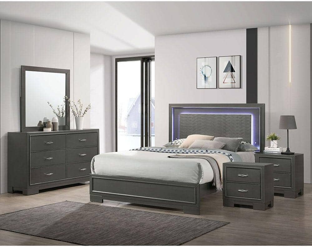 Furniture of America Jonvang 5-Piece Metallic Gray Wood Full Bedroom Set with Care Kit