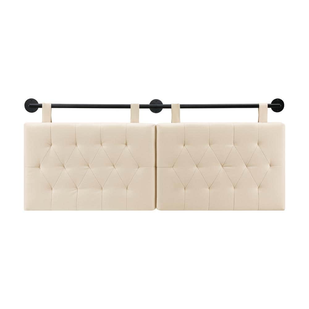 Nathan James Remi 61 in. W White Cloud/Black Queen Wall Mount Button Tufted Headboard with Adjustable Straps and Black Metal Rail