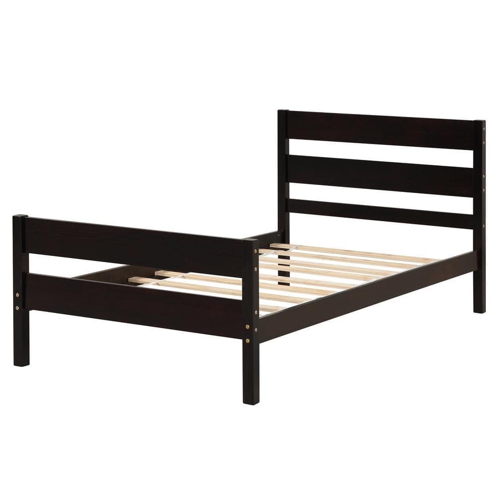 YOFE 41.8 in. W Espresso Wood Frame Twin Platform Bed with Headboard and Footboard for Kids/Teens/Adults Bedroom