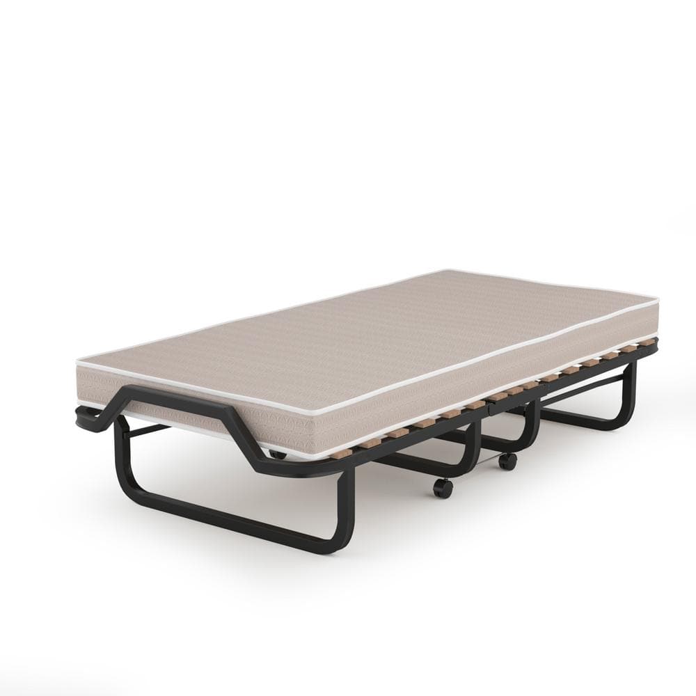 Costway White Folding Bed with Twin Mattress, Rollaway Guest Bed with Sturdy Metal Frame and Foam Mattress Made in Italy