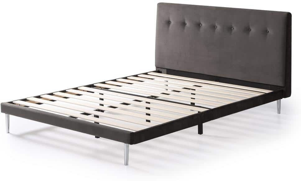 Zinus Taylor Charcoal Velvet Upholstered Queen Bed Frame