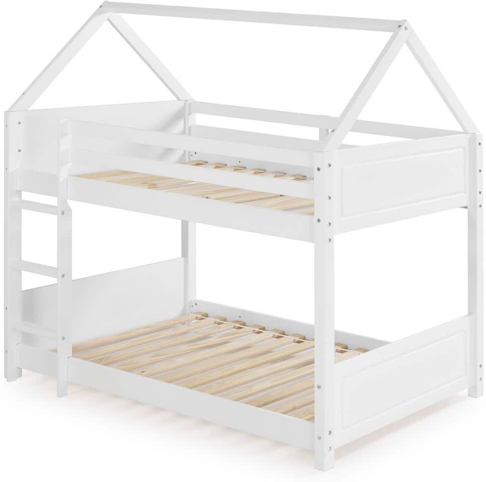 Powell Company Nico White Twin Bunk Bed with Sloping A-Frame Roof