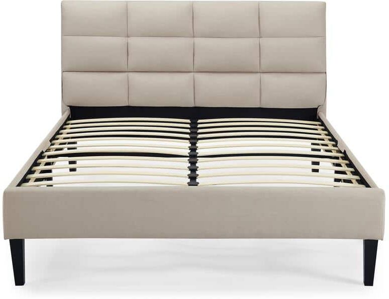 Serta Joey Beige Full Upholstered Head and Footboard Euro Slats Bed