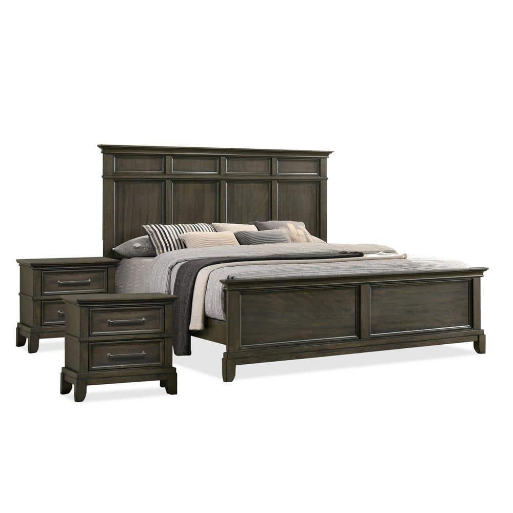Furniture of America Emery Point 3-Piece Gray Wood King Bedroom Set with Care Kit