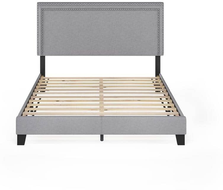 Furinno Laval Glacier Queen Double Row Nail Head Bed Frame