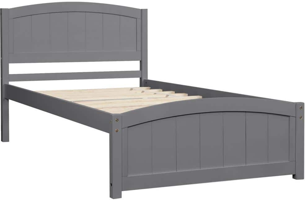 URTR Gray Twin Size Platform Bed Frames, Wood Twin Bed with Headboard and Footboard for Kids, Young Teens and Adults