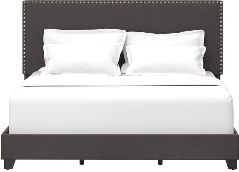 Hillsdale Furniture Gayle Nail Head Trim Upholstered Queen Bed, Charcoal