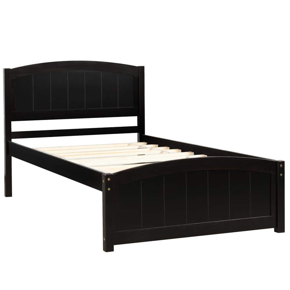 URTR Espresso Twin Size Platform Bed Frames, Wood Twin Bed with Headboard and Footboard for Kids, Young Teens and Adults
