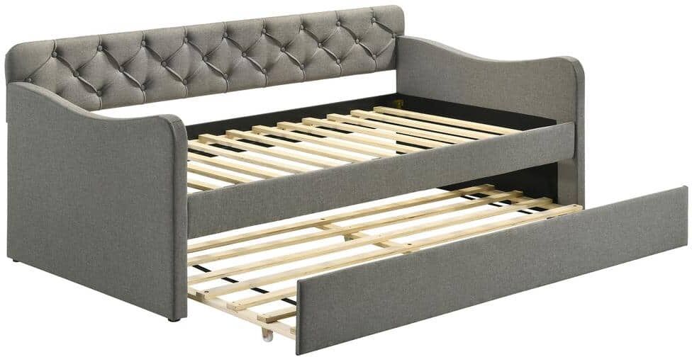 Furniture of America Rahul Gray Twin Upholstered Daybed with Trundle and Care Kit