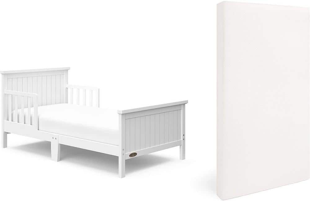 Graco Bailey White Toddler Bed with Premium Foam Crib and Toddler Mattress