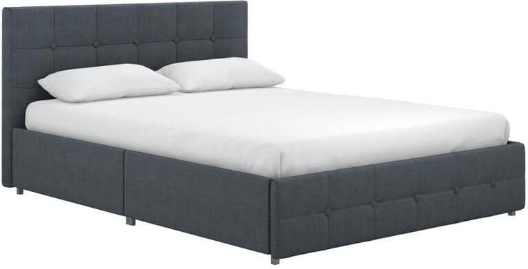 DHP Ryan Blue Linen Queen Upholstered Bed with Storage