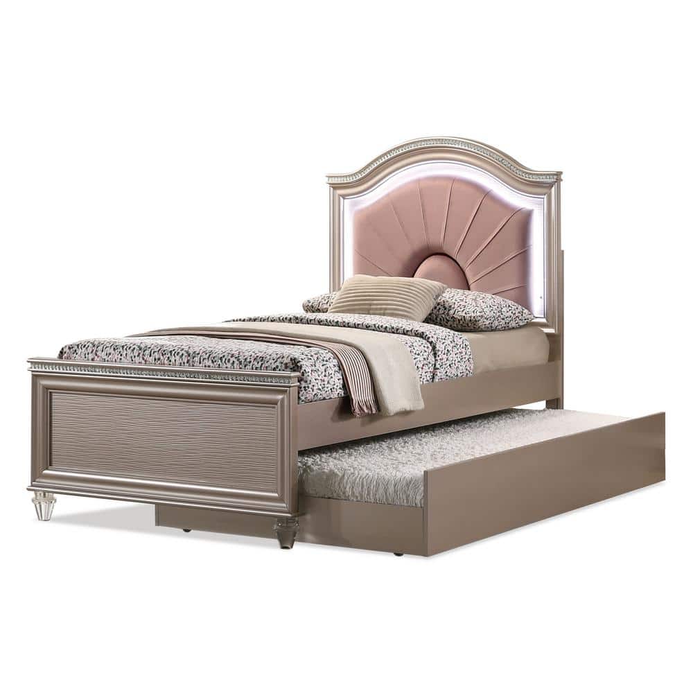 Furniture of America Panella Rose Gold Twin Kid Bed with Trundle