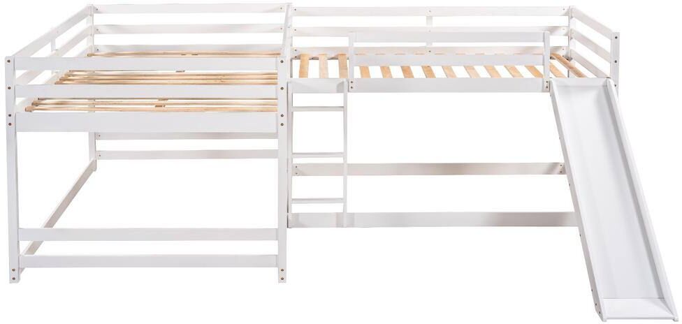 ATHMILE White Full and Twin Size Bunk Bed with Slide and Short Ladder