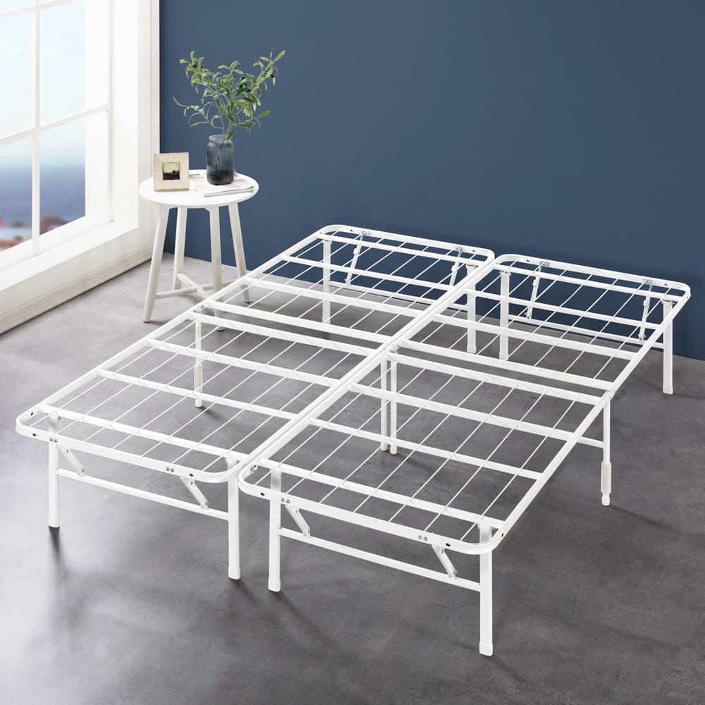 Zinus SmartBase Tool-Free Assembly White California King Metal Bed Frame without Headboard