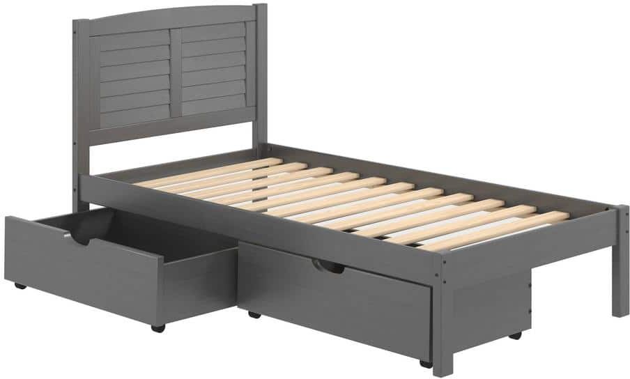 Donco Kids Antique Grey Twin Louver Bed and Under-Bed Drawers